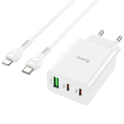 МЗП Hoco C99A PD20W+QC3.0 (1USB/2Type-C/3A) + Type-C to Lightning White - фото 2