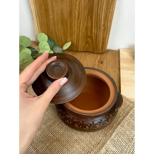 Горщик під печеню керамічний (глиняний) різьблений Декор 600 мл - фото 5