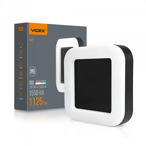 LED светильник ART IP65 квадратный VIDEX 15W 5000K Black - фото 1