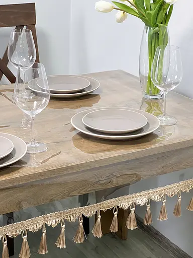 Скатертина силіконова з бежевою бахромою 310х140 см - фото 8