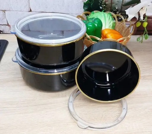 Набор эмалированных контейнеров O.M.S. Collection 10200 для еды 3 предмета Черный (Турция) - фото 3