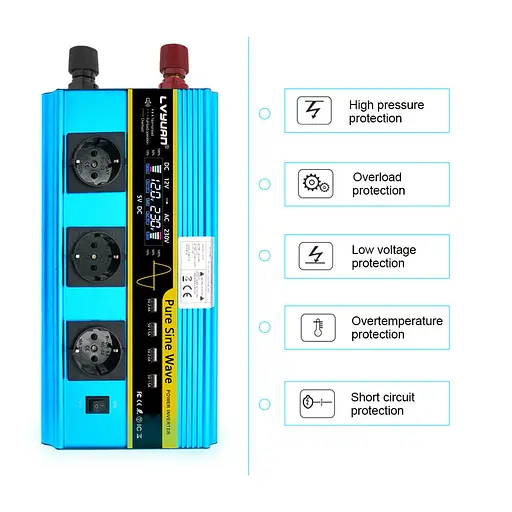 Інвертор перетворювач напруги Lvyuan 12-230v 3000/6000w чистий синус - фото 3
