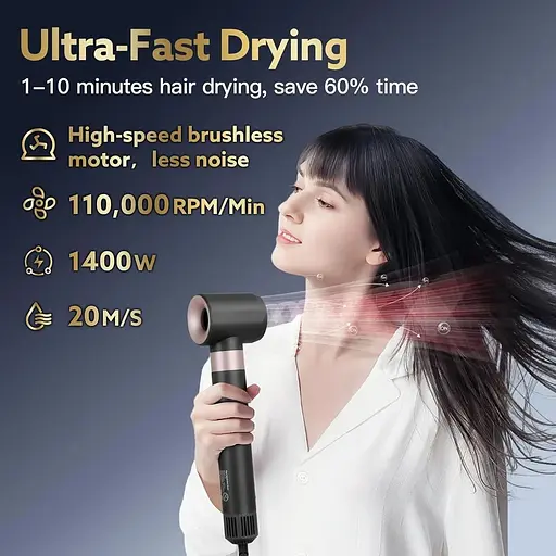 Фен для волосся Webeauty 3 в 1, 110 000 об/хв, 20 м/с, 200 мільйонів сухолот з негативними іонами - фото 4