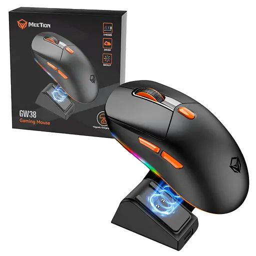 Беспроводная мышь MEETION GW38 2.4G+Bluetooth с магнитной зарядкой черная - фото 2