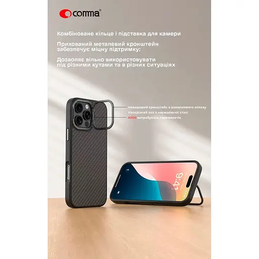 Чохол-накладка Comma для Apple iPhone 16 Pro Max Kevlar Series Magsafe Silicone Case (black) - фото 3