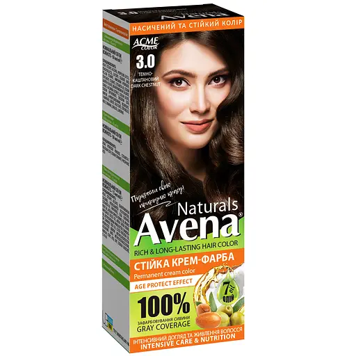 Стійка крем-фарба для волосся Acme Color Avena Naturals 3.0 темно-каштановий - фото 1