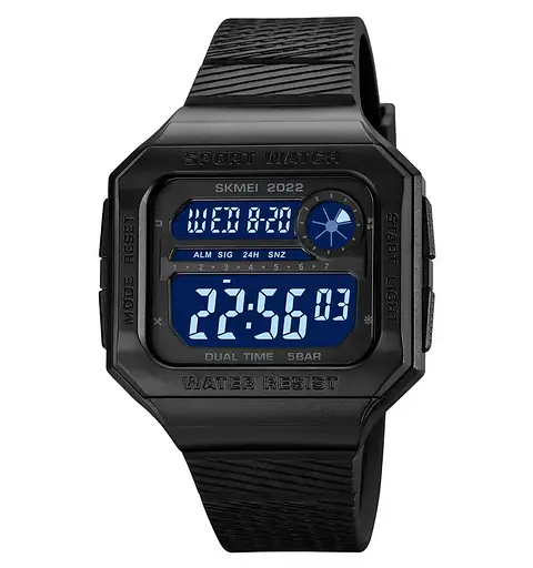 Часы мужские спортивные наручные Skmei 2022 (Черный с черным циферблатом) - фото 3