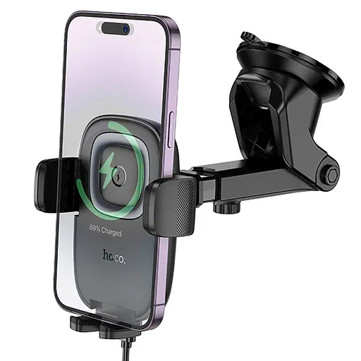 Автотримач з БЗП Hoco HW32 Crown push-type (center console) Black / Metal gray - фото 3