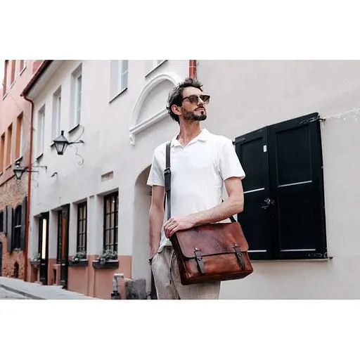 Шкіряна чоловіча сумка через плече Time Resistance 28х36х10 см nsa0001299 - фото 8