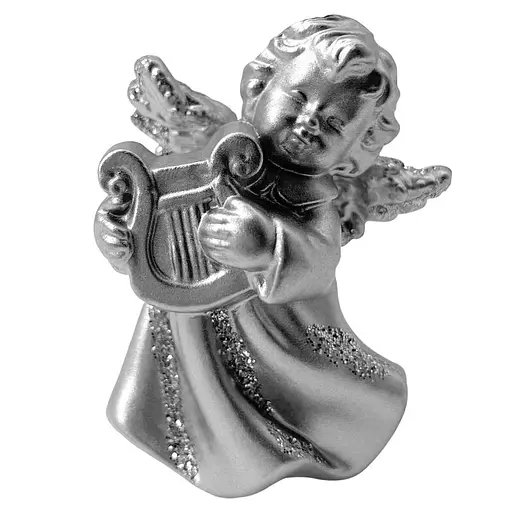 Новорічна підвіска MIS LT Янгол з арфою 3,5х2,5х5 см срібний - фото 1