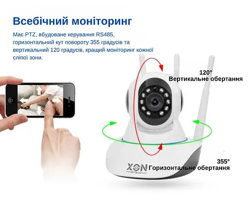 IP-камера поворотная XON SmartCam Wi-Fi 1080P (QTWEW21VW 4903) Белая - фото 3
