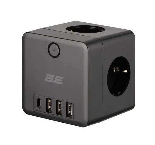 Мережевий фільтр-адаптер-трійник 2E AD431-BK 3xТипF, 16 A, 2xUSB-A, 1x USB-C - фото 1