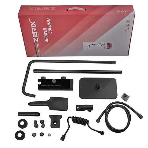 Душова система з кнопковим перемикачем із алюмінію Zerix PBI-009-J Black 4 режими ZX5849, Чорний матовий - фото 4