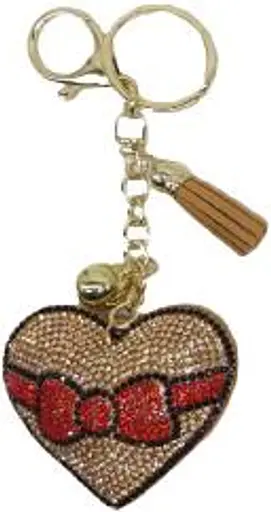 Брелок со стразами Сердце-бантик с кисточкой 6 см (в ассортименте)