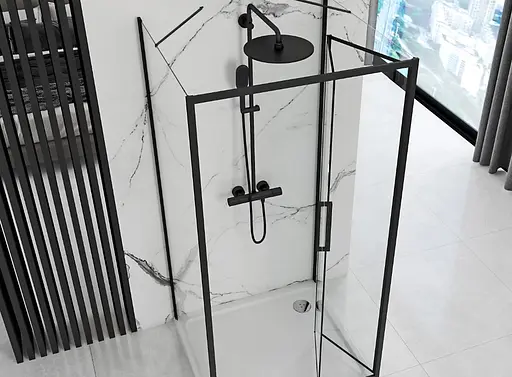 Душевая кабина Rea Rapid Fold 90x90 black пристенная REA-KPL-09914, Черный матовый, Универсальная, прозрачная - фото 2