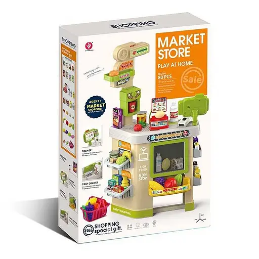 Супермаркет 922-200 67 элементов, звук, мвет, кассовий аппарат, сканер, весы, аксессуары, в коробке (6967587401160) - фото 2
