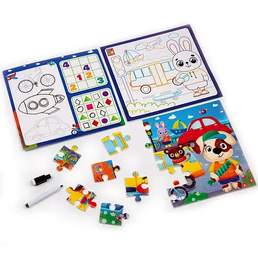 Развивающий набор 4 в 1 Транспорт VT2002-06 пазл, раскраска, маркер - фото 3