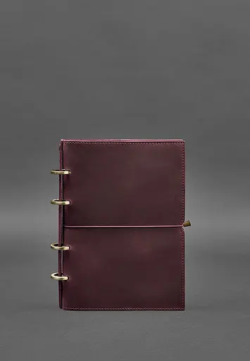 Шкіряний блокнот А5 на кільцях (софт-бук) 9.0 в м'якій бордовій обкладинці - фото 2