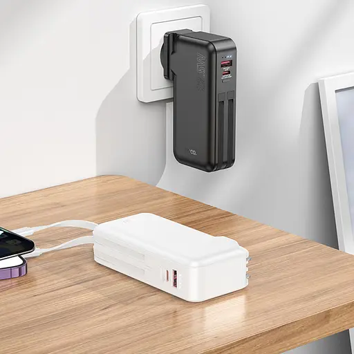Акумулятор зовнішній Hoco J126 Travel 22.5 W з вбудованим кабелем (US/EU) 10000 mAh білий - фото 8