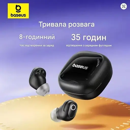 Навушники бездротові Baseus Bass BD1 Стерео Bluetooth-гарнітура чорна (A00084601123-Z1) - фото 7