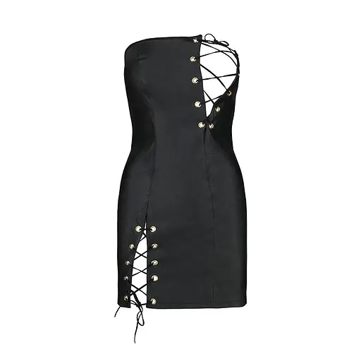 Мини-платье из экокожи CELINE CHEMISE black - Passion: шнуровка трусики в комплекте L/XL - фото 5