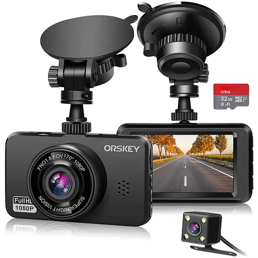 ORSKEY S900 Dash Cam 1080P Full HD Передня та задня подвійна камера SD-карта в комплекті 170 Ширококутний