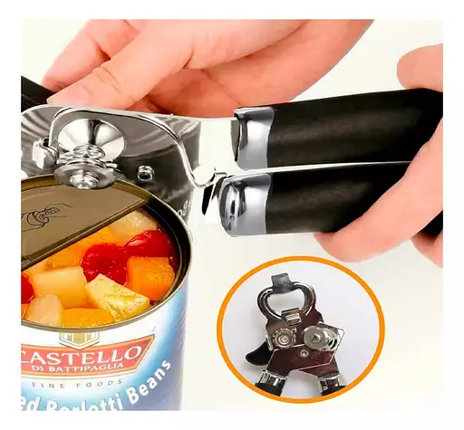 Консервный нож открывалка для консерв и бутылок 2в1 консервооткрыватель нержавеющая сталь пластик 23 см, Kitchen Master Черный 86666 - фото 3