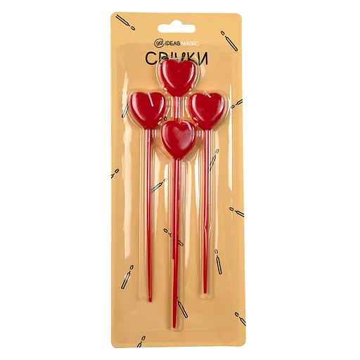Свечи Сердце красное 4 шт 3 см