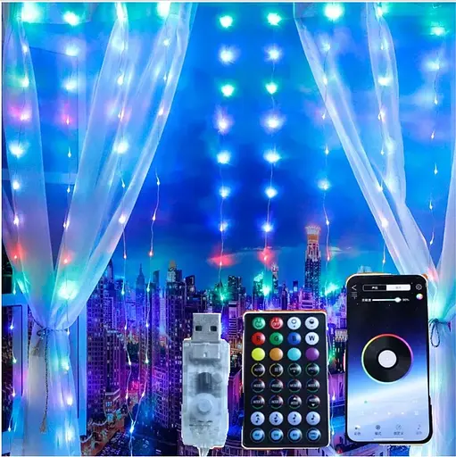 Светодиодная Smart LED Гирлянда штора 3х3 метра 200 Led Lights, WiFi+Bluetooth, IP44 - фото 2