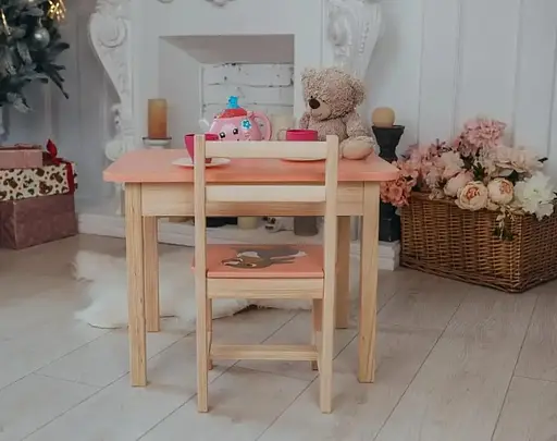 Детский стол с ящиком и стул для учебы (Розовый) Зайчик - фото 2