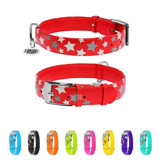 Ошейник для собак кожаный Waudog Glamour с QR-паспортом узор "Звездочка" светонакопительный/светоотражающий XL Ш 35 - фото 2