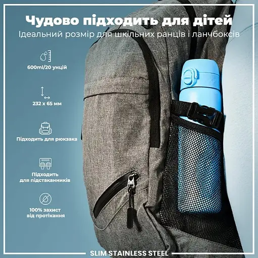 Пляшка для води ION8 металева 600 мл Stainless Steel Alaskan Blue (I8SS600ABLU2) - фото 5