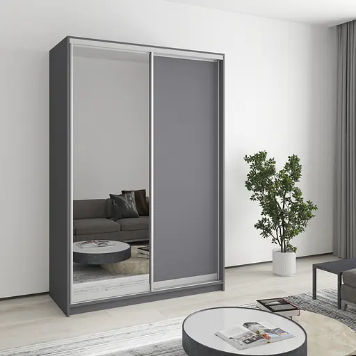 Шафа-купе дводверна MebelStar Стандарт AL ДСП/Дзеркало 140x45x210 см Антрацит (MBS-2364)