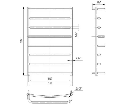 Водяной полотенцесушитель Mario Люкс 800x530/500, Хром - фото 2