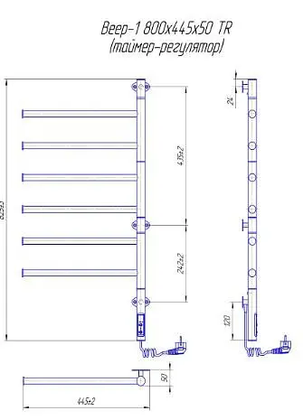 Електрична рушникосушка Mario Веер-I 800x445x50 TR таймер-регулятор 2.3.0408.11.P - фото 4