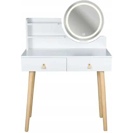 Туалетный столик Jumi Scandi LED подсветка, с ящиками, кожаные ручки, белый