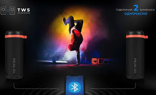 Портативная колонка Real-El RX711 10W Bluetooth TWS, RGB, Black - фото 10
