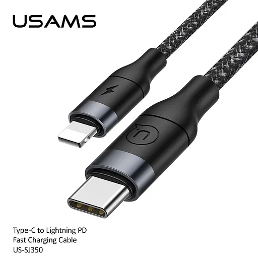 Кабель USAMS Type-C to Lightning US-SJ350 U31, 1.2 м PD 18W нейлоновая оплетка черный - фото 1