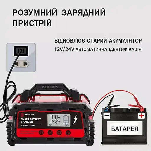 Універсальний зарядний пристрій для акумуляторів WonderTech GEL AGM 12V 24V Demuda DC200Plus червоний - фото 3