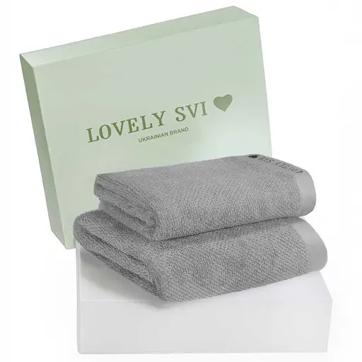 Набір 2 жакардові рушники в коробці Lovely Svi  70 х 140 см і 50 х 90 см Бежево - сірий (160226)   - фото 1