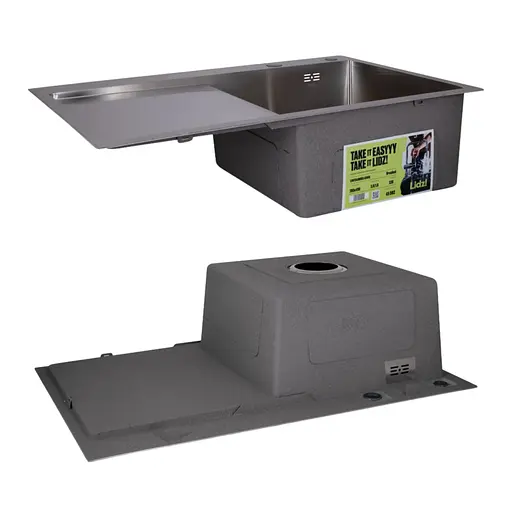 Кухонна мийка Lidz Handmade H7849L інтегрована крило зліва Brushed у комплекті з дозатором та корзиною, Нержавіюча сталь - фото 4