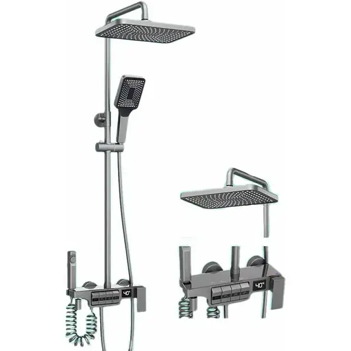 Душевая система Platinum с гигиенической лейкой и индекатором температуры 1634, Графит - фото 1