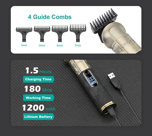 Тример для бороди VGR V-296 LCD 1200мАч (4 насадки) - фото 4