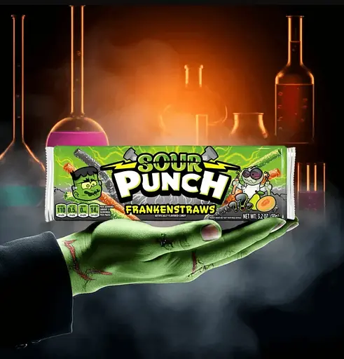 Кислі жувальні цукерки Sour Punch Halloween Frankenstraws 91 г - фото 4