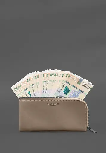 Кожаный портмоне-купюрник на молнии 14.1 светло-бежевый - фото 5