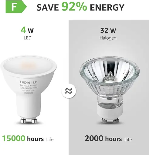 Светодиод Lepro GU10, 2700 K, теплый белый, заменяет галогенные лампы 32 Вт, светодиодная лампа мощностью 4 Вт, 345 лм. - фото 2