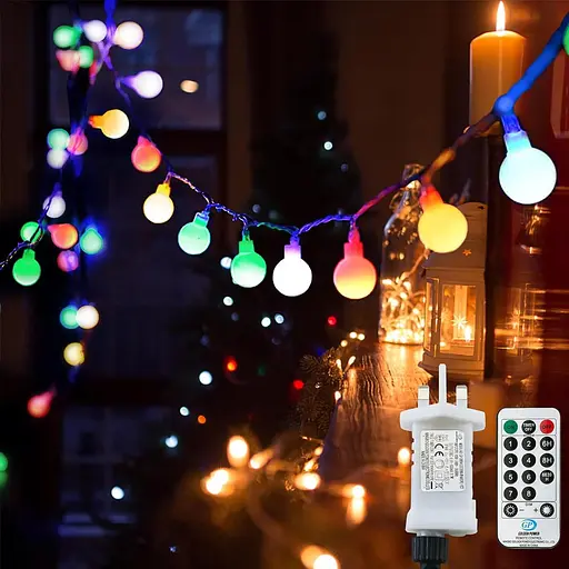 Гирлянда anorlite Fairy Lights Plug in Powered, 120LED 15M/49ft Globe String Lights, 8 режимов рождественских огней