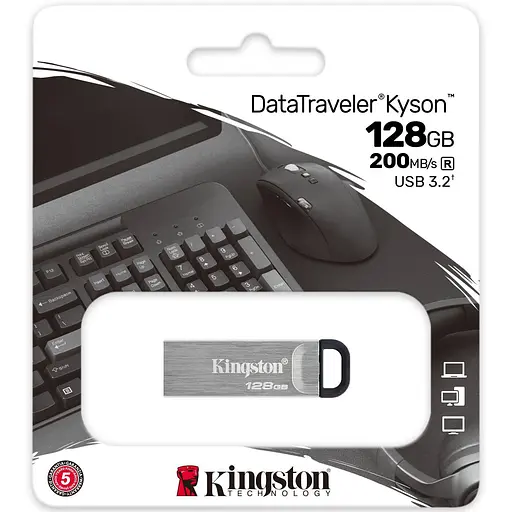 USB Flash Kingston 128GB USB 3.2 Gen 1 DataTraveler Kyson Metal, Silver/Black, Retail - фото 3