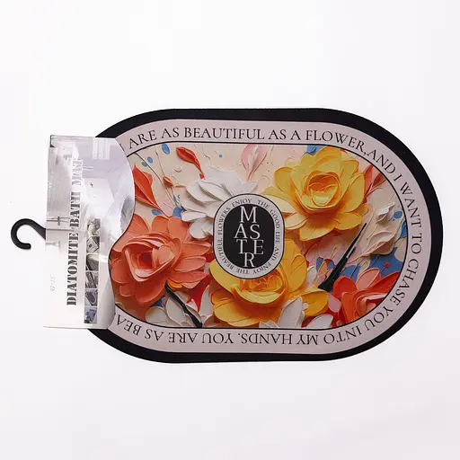 Диатомитовый 3d овальный коврик Beautiful Flowers 38×58 (см) влагопоглощающий коврик для кухни ванны и туалета Yiwu HP-42-55 - фото 5