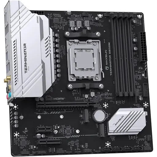 Материнская плата Maxsun Terminator AM5 B850M WIFI, B850, 4xDDR5, Int.Video (CPU), 4xSATA3, 2xM. 2, 1xPCI-E 4.0 x16, 1xPCI-E 3.0 x4, 1xPCI-E 3.0 x1, ALC897, RTL8125BG, RTL8852BE, BT5.2, 4xUSB3.2/4xUSB2.0/1xUSB-C, DP/HDMI, Micro ATX - фото 3